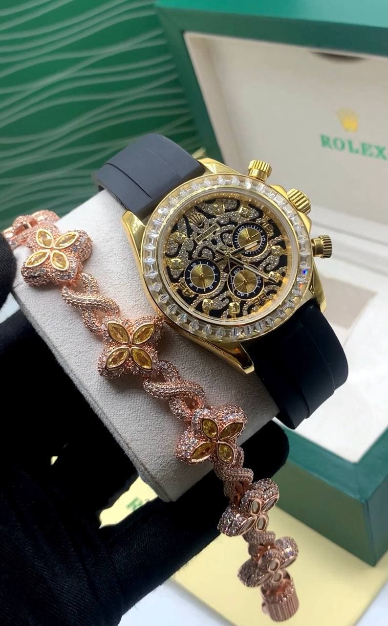 High Quality Luxury Rolex Watch and Zirconia Bracelets
