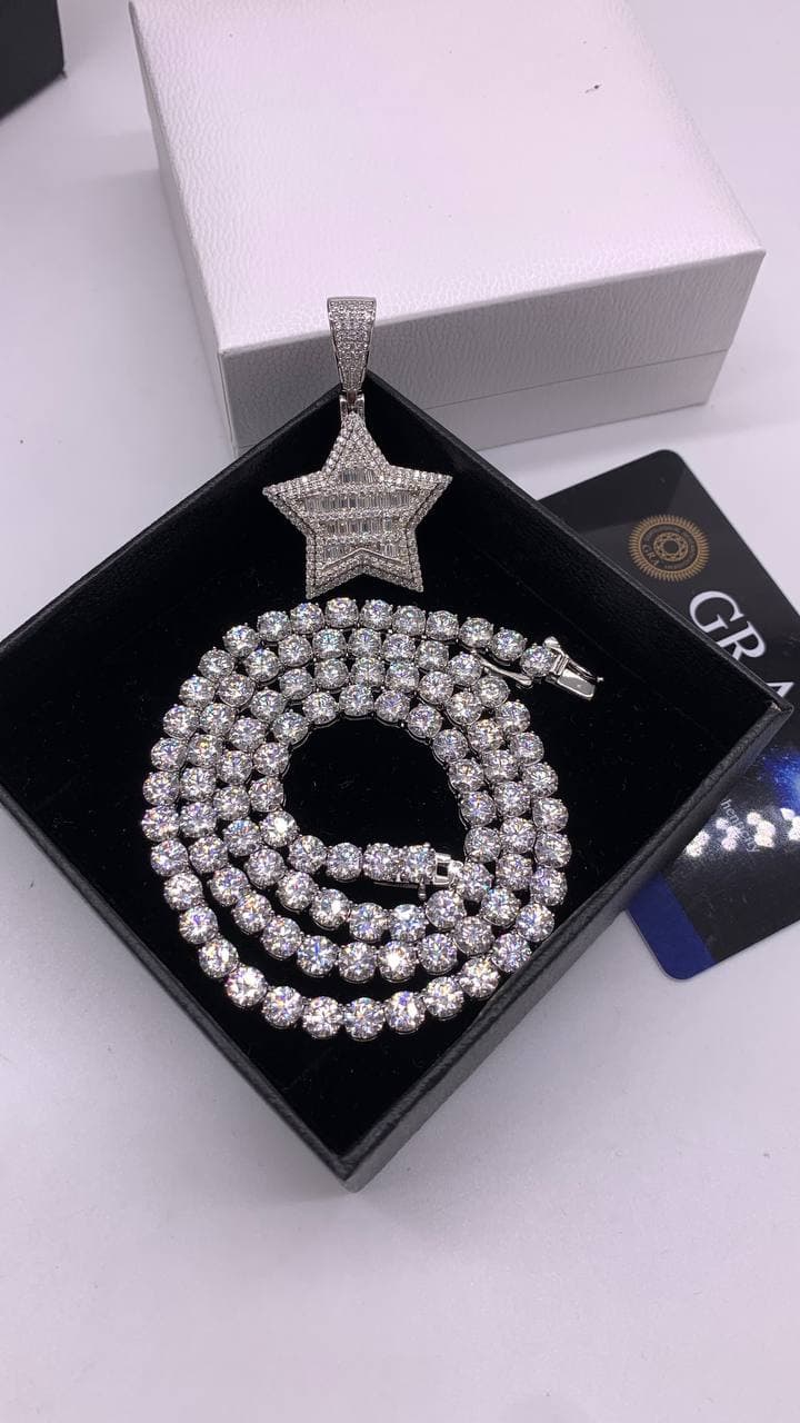 VVS Moissanite Diamond Tennis Neckchain and Star Pendant